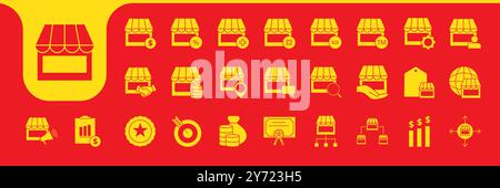 franchising store market flat icon set collection vector design Stock Vector