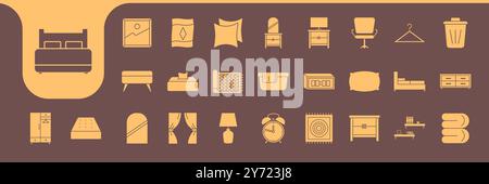 bedroom flat modern icon set collection vector design Stock Vector