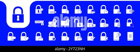 padlock secure modern flat icon set collection vector design Stock Vector