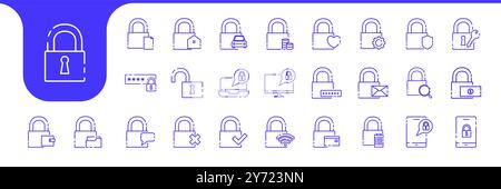 padlock secure modern line icon set collection vector design Stock Vector
