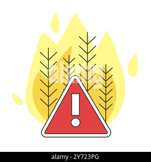 Wildfire concept. Natural disaster caused by abnormal heat wave and climate change. Dangerous flame in the woodland. Trees on fire. Flat vector illustration Stock Vector