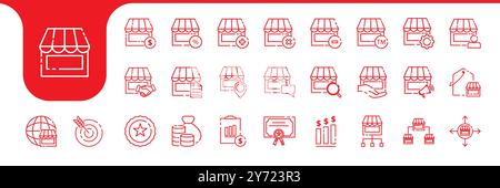 franchising store market line icon set collection vector design Stock Vector