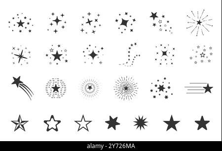 Sparkle stars, Sparkling stars, Sparkle star silhouette, Sparkling stars silhouette, Stars silhouette, Shooting stars Stock Vector