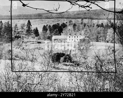 Birkhall, a white walled Jacobean house near Balmoral, Scotland, where Princess Alexandra and Mr Angus Ogilvy are to spend the first part of their honeymoon following their wedding next Wednesday. They will fly to Scotland from London airport biplane of the Queen's light. Birkhall, now the Queen Mother's home, was also behind him in residence of the Duke and Duchess of Kent. It has been a holiday home for royalty more than a century. Known locally as 'Bonnie Birka' it was built by the cordons of Abergeldie in 1715, and was bought in 1848 by the Prince consort said the Prince of Wales. 19 April Stock Photo