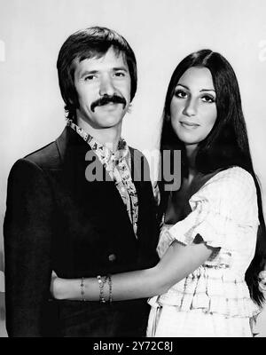 Sonny and Cher. Portrait of the American pop duo Sonny Bono and Cherilyn Sarkisian (Cher), publicity photo, 1971 Stock Photo