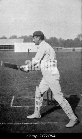 Archival sporting photo: Batting: Lord Hawke playing the cut shot (Martin Bladen Hawke, 7th Baron Hawke, who played for England, the MCC, Yorkshire and Cambridge University). This photograph is from a series of photographic prints of cricket players from the Victorian era. They were published in 1897. Many appear posed, for the purpose of instruction. Stock Photo