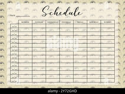 School schedule planner template. Beige background blank printable sheet. Time management sample. Paper sheet, vector illustration. Scheduling pages f Stock Vector