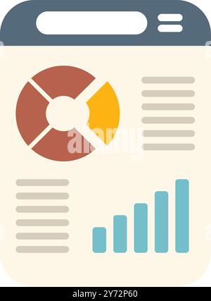 Mobile app is displaying data analytics with a pie chart and a bar graph Stock Vector