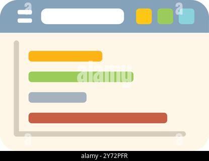 Simple flat illustration of a browser window displaying a website with a search bar and colorful menu Stock Vector