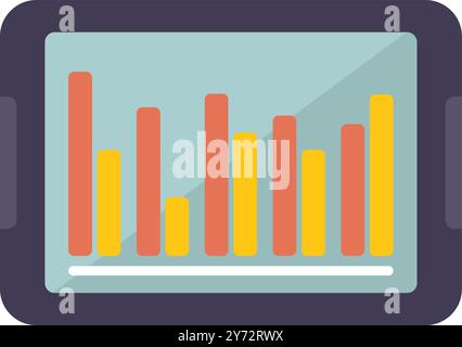 Tablet is displaying colorful bar charts, representing market trend analysis Stock Vector