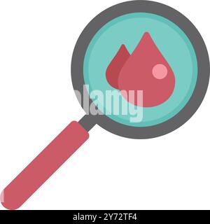 Magnifying glass focusing on blood drops symbolizing medical research and analysis Stock Vector