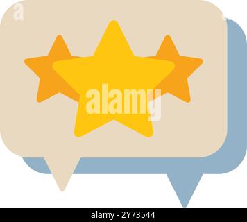 Speech bubble displaying three golden stars, symbolizing a positive customer review and high satisfaction Stock Vector