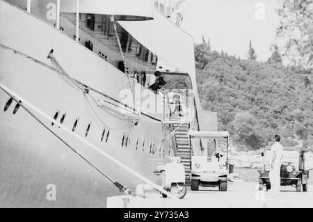 John-John seen on the Onassis  yacht Christina prior to his mother Jackie Kennedy 's  wedding on the island of Skorpios to Aristotle Onassis 20 October 1968 Stock Photo