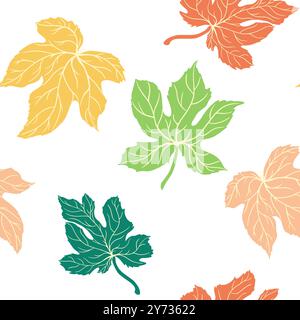 Seamless pattern of colorful autumn leaves figs. Stock Vector