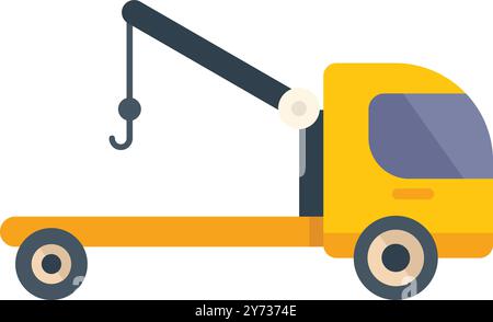 Yellow tow truck towing with hook side view, flat design illustration Stock Vector
