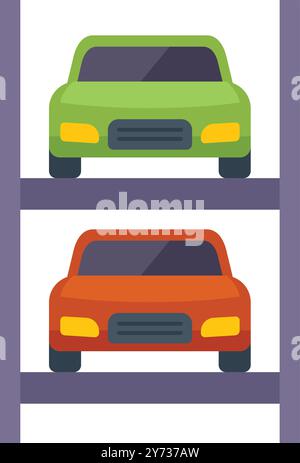 Modern automated parking system storing vehicles on two levels, optimizing space utilization in urban areas Stock Vector