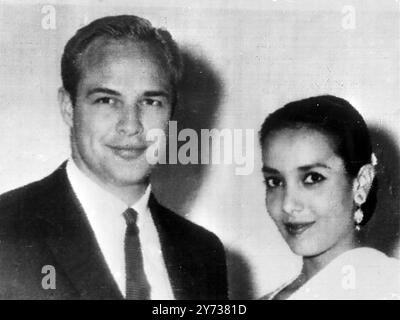 Marlon Brando and  his wife 23-year-old Indian actress from Darjheeling , Miss Anna Kashfi .  12 October 1957 Stock Photo