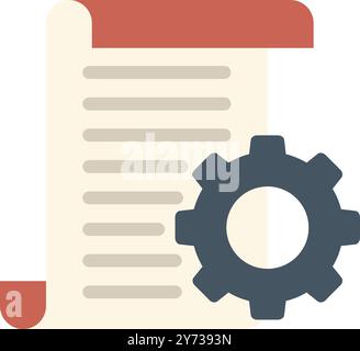 Cogwheel placed on a paper roll is representing a document management system, symbolizing content organization Stock Vector