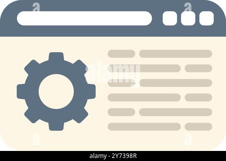 Simple flat vector illustration of a web page being developed with a cogwheel icon Stock Vector