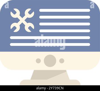 Computer screen displaying maintenance software with crossed wrenches icon, symbolizing technical support and repair services Stock Vector