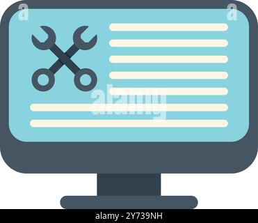 Computer screen showing crossed wrenches is representing online technical support Stock Vector