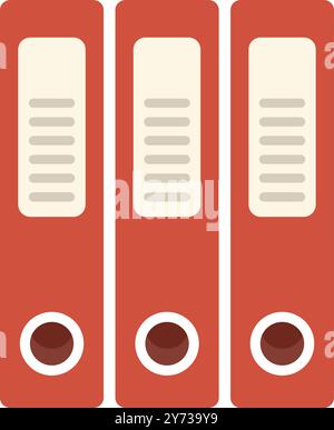 This vector illustration features three red office folders standing upright, perfect for projects related to organization, paperwork, or office supplies Stock Vector