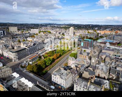 Aerial view from drone of Union Terrace Gardens park, in Aberdeen, Aberdeenshire, Scotland, UK Stock Photo