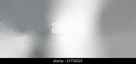 Black and white radial gradient abstract background. Concentric circle of sound wave. Monochrome halftone circular texture. Vector illustration of Stock Vector