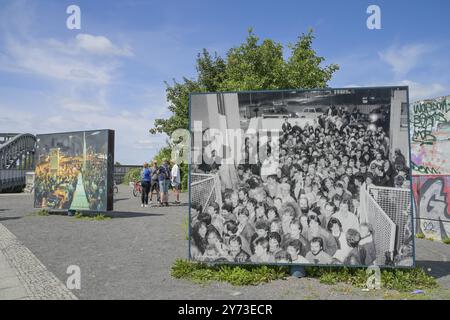 Photo exhibition on the fall of the Berlin Wall, Remains of the Berlin Wall, Bornholmer Strasse border crossing memorial, Mitte, Berlin, Germany, Euro Stock Photo