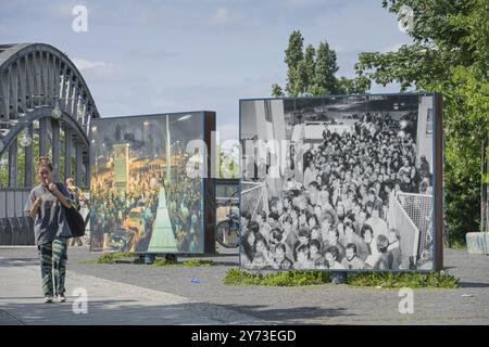 Photo exhibition on the fall of the Berlin Wall, Remains of the Berlin Wall, Bornholmer Strasse border crossing memorial, Mitte, Berlin, Germany, Euro Stock Photo