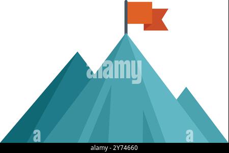 Red flag waving in the wind on a mountain peak representing achieving goals Stock Vector