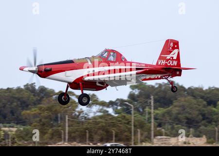 Aerotech Australasia Pty Ltd Air Tractor AT-802A (REG: VH-OUN) landing for a tech stop on ferry flight. Stock Photo