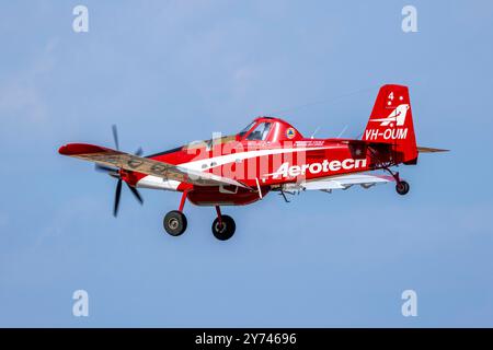 Aerotech Australasia Pty Ltd Air Tractor AT-802A (REG: VH-OUM) landing for a tech stop on ferry flight. Stock Photo