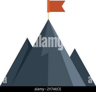 Minimalist illustration representing a mountain with a red flag on its summit, symbolizing achievement and success Stock Vector