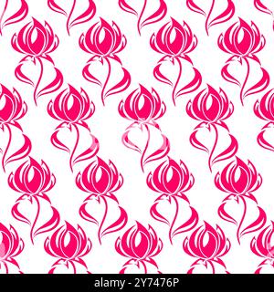 seamless contour pattern of large pink flowers on a white background, texture, design Stock Photo