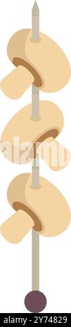 Metal skewer piercing three fresh white mushrooms isometric icon Stock Vector