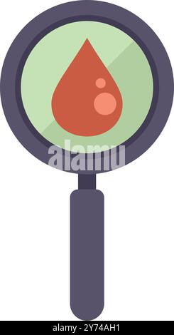 Magnifying glass is focusing on a blood drop, symbolizing medical research and analysis Stock Vector