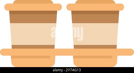 Two disposable coffee cups standing in a cardboard holder are ready for delivery to a customer Stock Vector