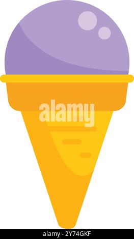 Cartoon vector illustration of a purple ice cream scoop resembling grape flavor in waffle cone, isolated on white background Stock Vector