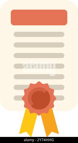 Official document icon featuring a yellow ribbon and red wax seal, signifying agreement, authorization, or validation Stock Vector