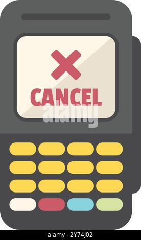 Pos terminal credit card reader machine is displaying cancel message on its screen Stock Vector