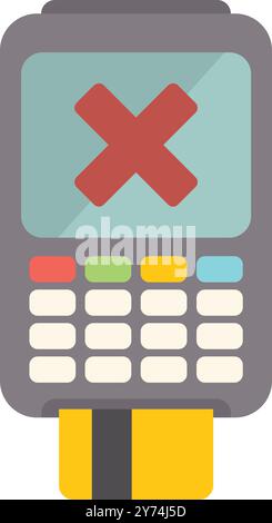 Credit card payment being declined on a terminal with a red cross symbol Stock Vector