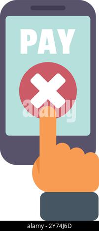 Businessman is refusing an online payment on a smartphone by tapping a cancel button Stock Vector