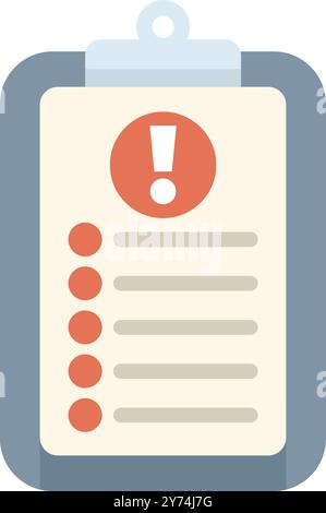 Clipboard showing an alert message with an exclamation point icon, representing a warning or notification Stock Vector