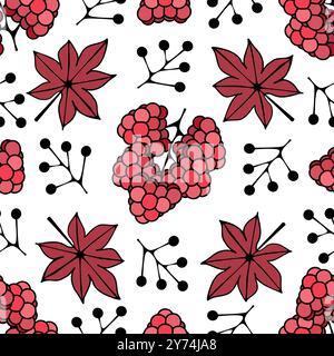 Seamless botanical pattern with raspberries and leaves vector illustration Stock Vector