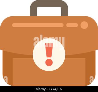 Brown briefcase is showing a warning sign, perfect for representing important business documents Stock Vector