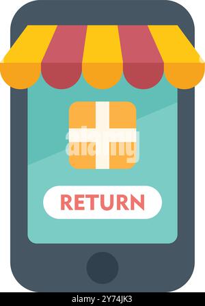 Smartphone showing online store interface with return button for e commerce Stock Vector