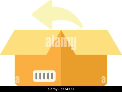 Opened cardboard box with an arrow pointing inside, symbolizing the process of returning a package Stock Vector