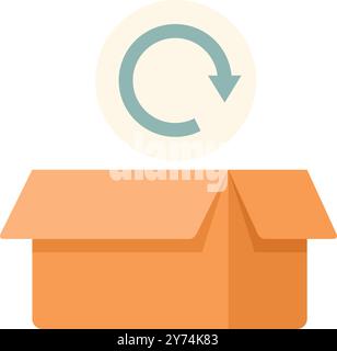 Opened cardboard box with a return symbol floating above it, symbolizing product returns Stock Vector