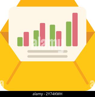Open envelope containing a business report with a growing bar chart, symbolizing successful financial results Stock Vector